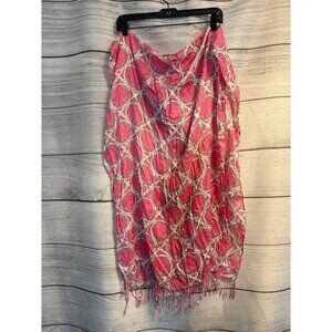 Isaac Mizrahi Live! Pink Geometric Patterned Scarf With Fringe